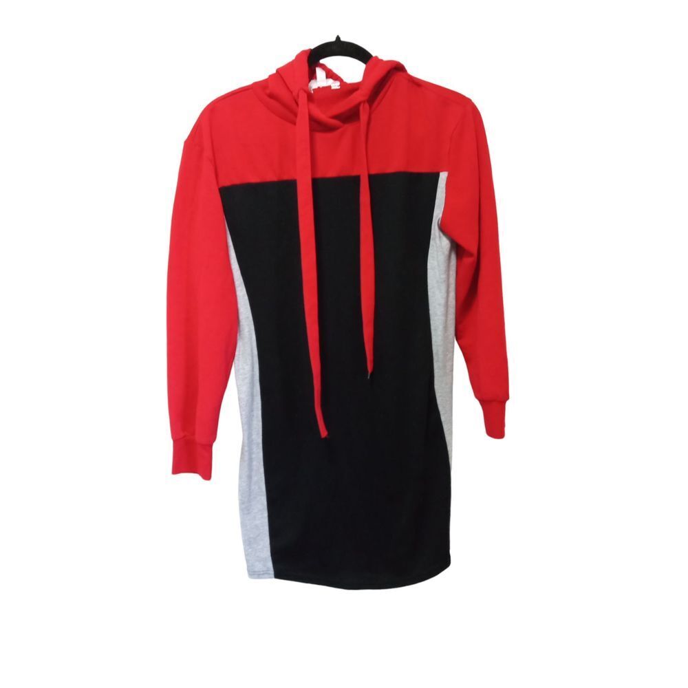 NB red and‎ black hooded mini sweater dress